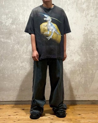 Charcoal Oversized Graphic T-Shirt with Gold & Blue Eagle Print view 4