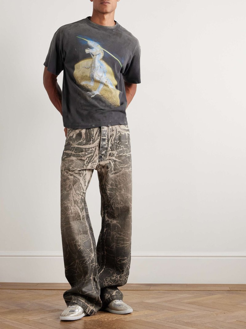 Charcoal Oversized Graphic T-Shirt with Gold & Blue Eagle Print view