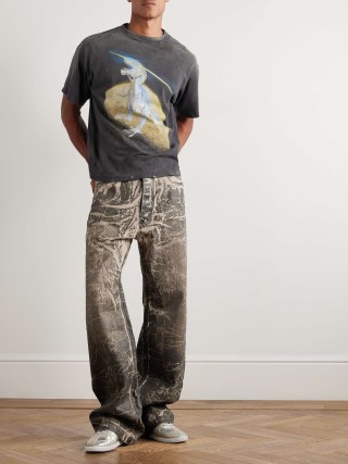 Charcoal Oversized Graphic T-Shirt with Gold & Blue Eagle Print view 5