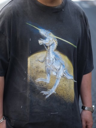 Charcoal Oversized Graphic T-Shirt with Gold & Blue Eagle Print view 6