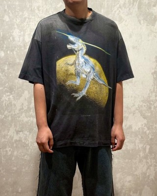 Charcoal Oversized Graphic T-Shirt with Gold & Blue Eagle Print view 9
