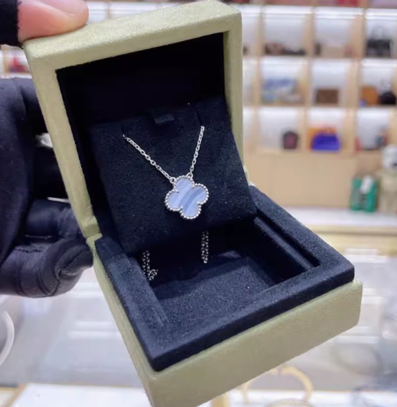 Lucky Four-Leaf Clover Purple Chalcedony Pendant Necklace