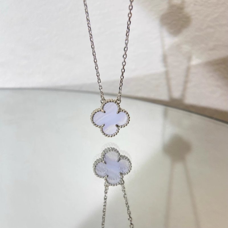 Lucky Four-Leaf Clover Purple Chalcedony Pendant Necklace view