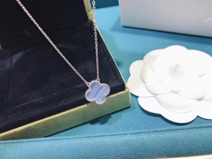 Lucky Four-Leaf Clover Purple Chalcedony Pendant Necklace view 11