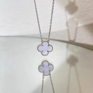 Lucky Four-Leaf Clover Purple Chalcedony Pendant Necklace view 2