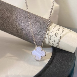 Lucky Four-Leaf Clover Purple Chalcedony Pendant Necklace view 3