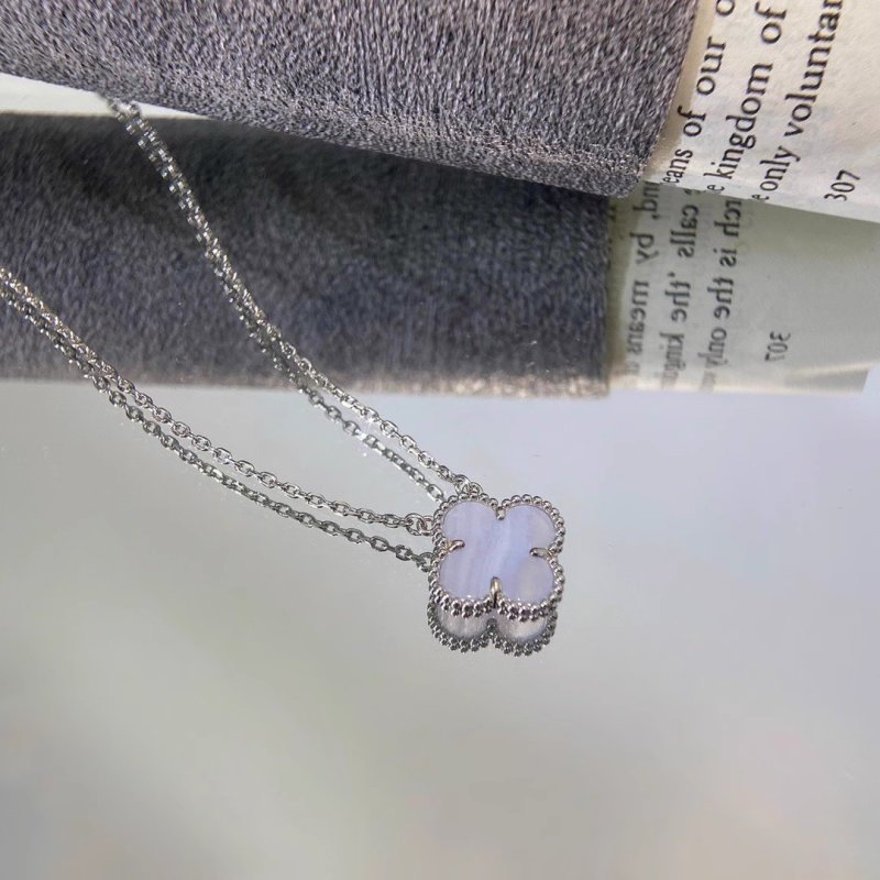 Lucky Four-Leaf Clover Purple Chalcedony Pendant Necklace view