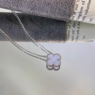 Lucky Four-Leaf Clover Purple Chalcedony Pendant Necklace view 4