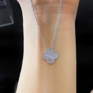 Lucky Four-Leaf Clover Purple Chalcedony Pendant Necklace view 5