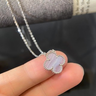 Lucky Four-Leaf Clover Purple Chalcedony Pendant Necklace view 9