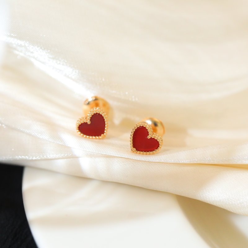 VCA Mini Red Carnelian Heart Stud Earrings
