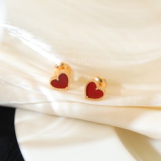 VCA Mini Red Carnelian Heart Stud Earrings view 1