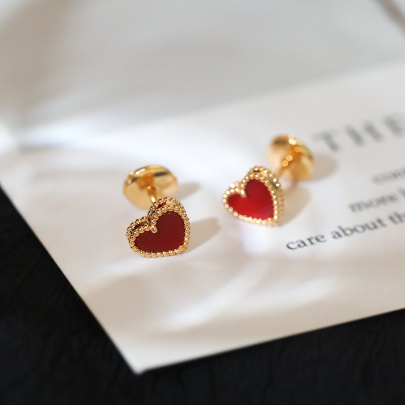VCA Mini Red Carnelian Heart Stud Earrings view