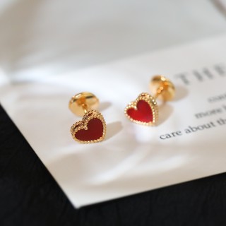 VCA Mini Red Carnelian Heart Stud Earrings view 2
