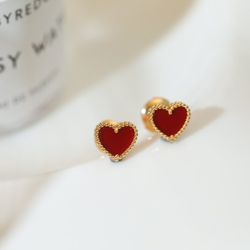 VCA Mini Red Carnelian Heart Stud Earrings view