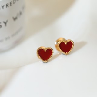 VCA Mini Red Carnelian Heart Stud Earrings view 3