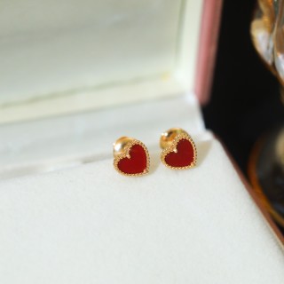 VCA Mini Red Carnelian Heart Stud Earrings view 4