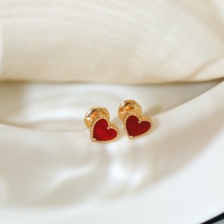 VCA Mini Red Carnelian Heart Stud Earrings view 5