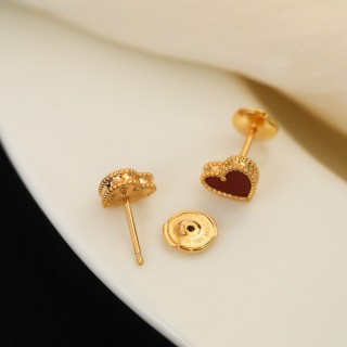 VCA Mini Red Carnelian Heart Stud Earrings view 6