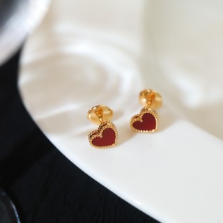 VCA Mini Red Carnelian Heart Stud Earrings view 7