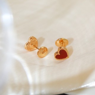 VCA Mini Red Carnelian Heart Stud Earrings view 8