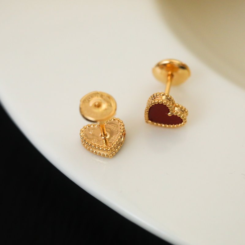 VCA Mini Red Carnelian Heart Stud Earrings view