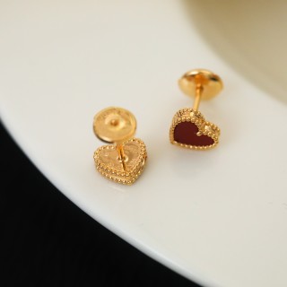 VCA Mini Red Carnelian Heart Stud Earrings view 9