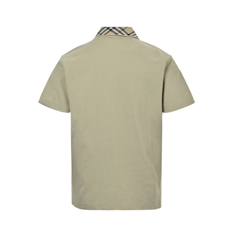Beige Short-Sleeve Polo Shirt with Checkered Collar view