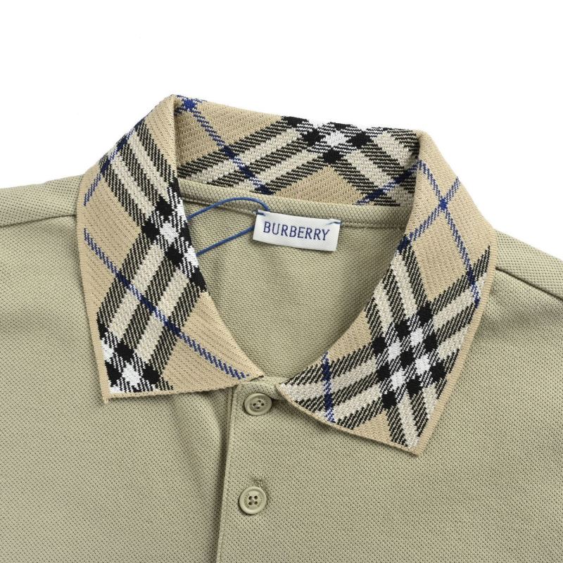 Beige Short-Sleeve Polo Shirt with Checkered Collar view