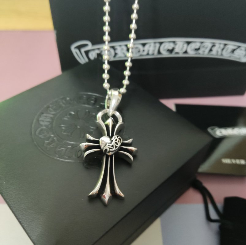 Chrome Hearts Vintage Heart Cross Pendant Necklace Silver