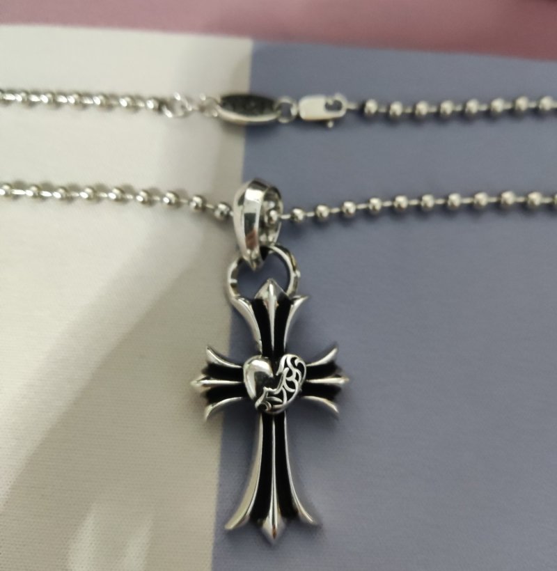 Chrome Hearts Vintage Heart Cross Pendant Necklace Silver view