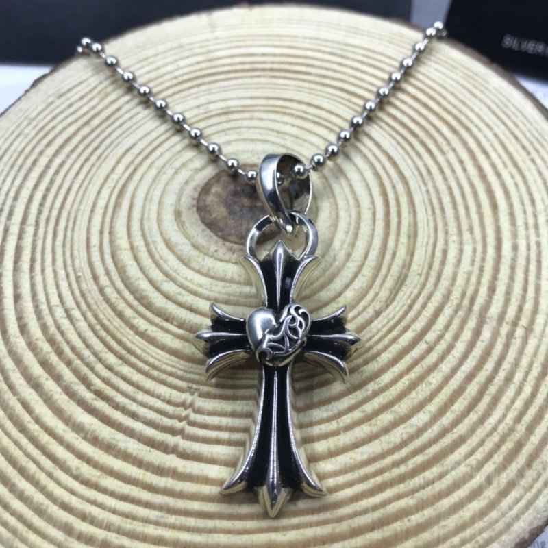 Chrome Hearts Vintage Heart Cross Pendant Necklace Silver view