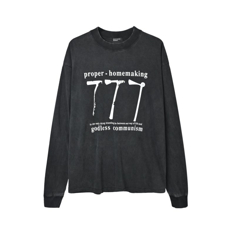Black Graphic Long Sleeve T-Shirt with '777' Print view