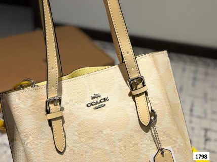 Coach Mollie Cream Leather Tote Bag with Yellow Charm view 3