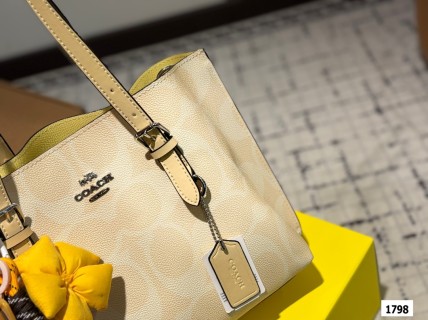 Coach Mollie Cream Leather Tote Bag with Yellow Charm view 5