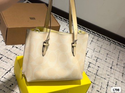 Coach Mollie Cream Leather Tote Bag with Yellow Charm view 6
