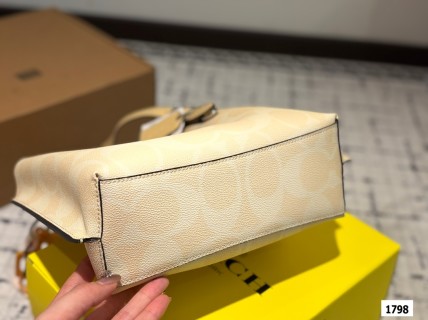 Coach Mollie Cream Leather Tote Bag with Yellow Charm view 7