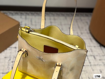 Coach Mollie Cream Leather Tote Bag with Yellow Charm view 9