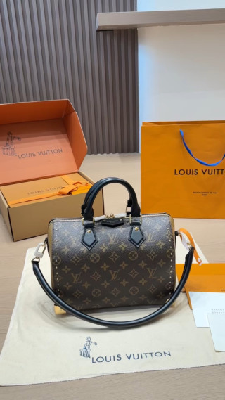 Louis Vuitton Monogram Speedy with Studded Black Leather Trim video