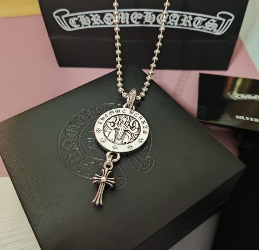 Chrome Hearts Guardian Cross Pendant Necklace Silver