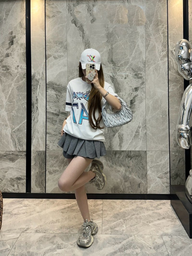 White Graphic Print Short Sleeve T-Shirt with Blue Embroidery view