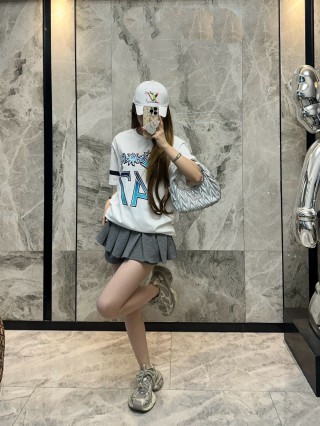 White Graphic Print Short Sleeve T-Shirt with Blue Embroidery view 3
