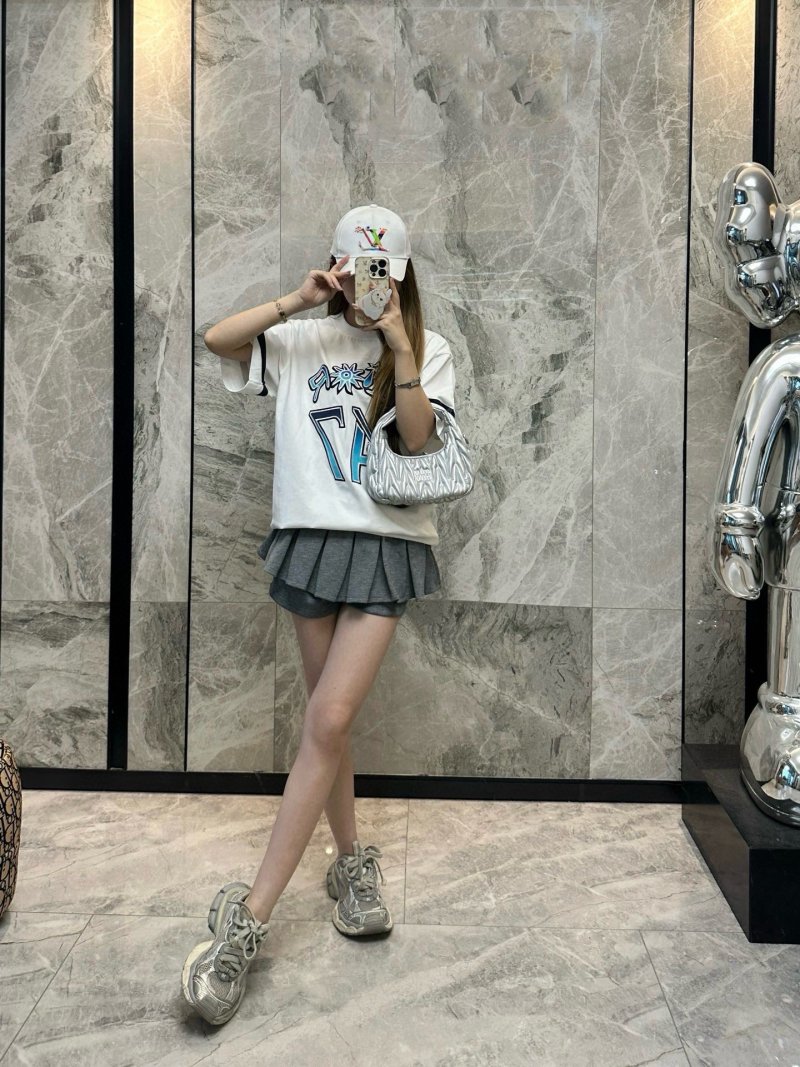 White Graphic Print Short Sleeve T-Shirt with Blue Embroidery view
