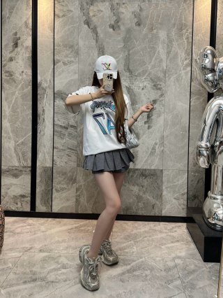 White Graphic Print Short Sleeve T-Shirt with Blue Embroidery view 6