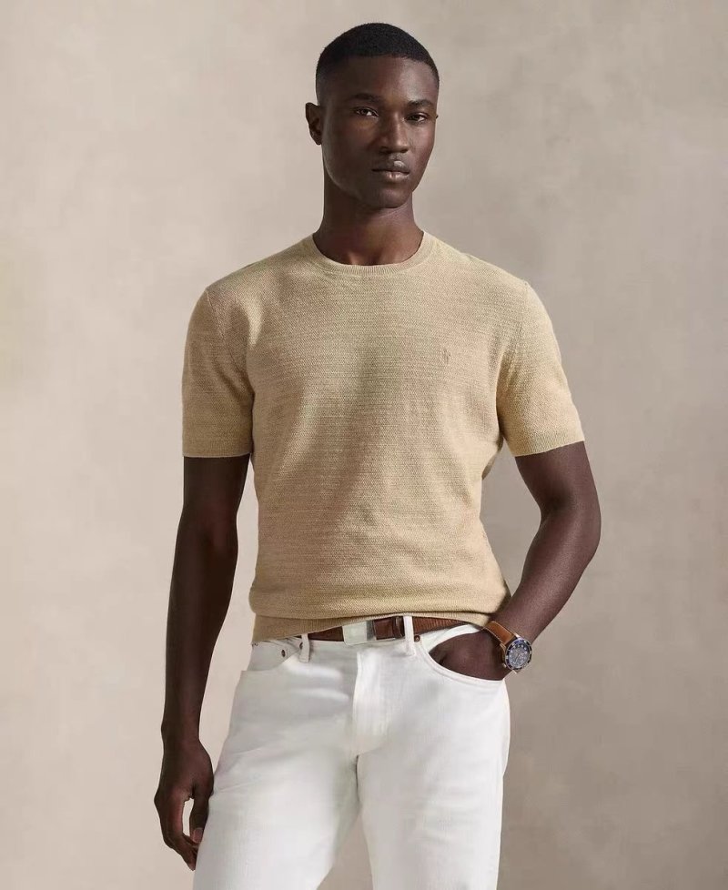 Beige Crew Neck Short Sleeve T-Shirt