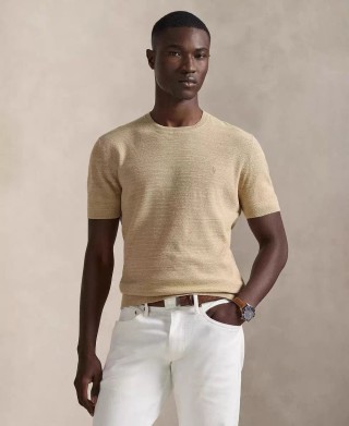 Beige Crew Neck Short Sleeve T-Shirt view 1