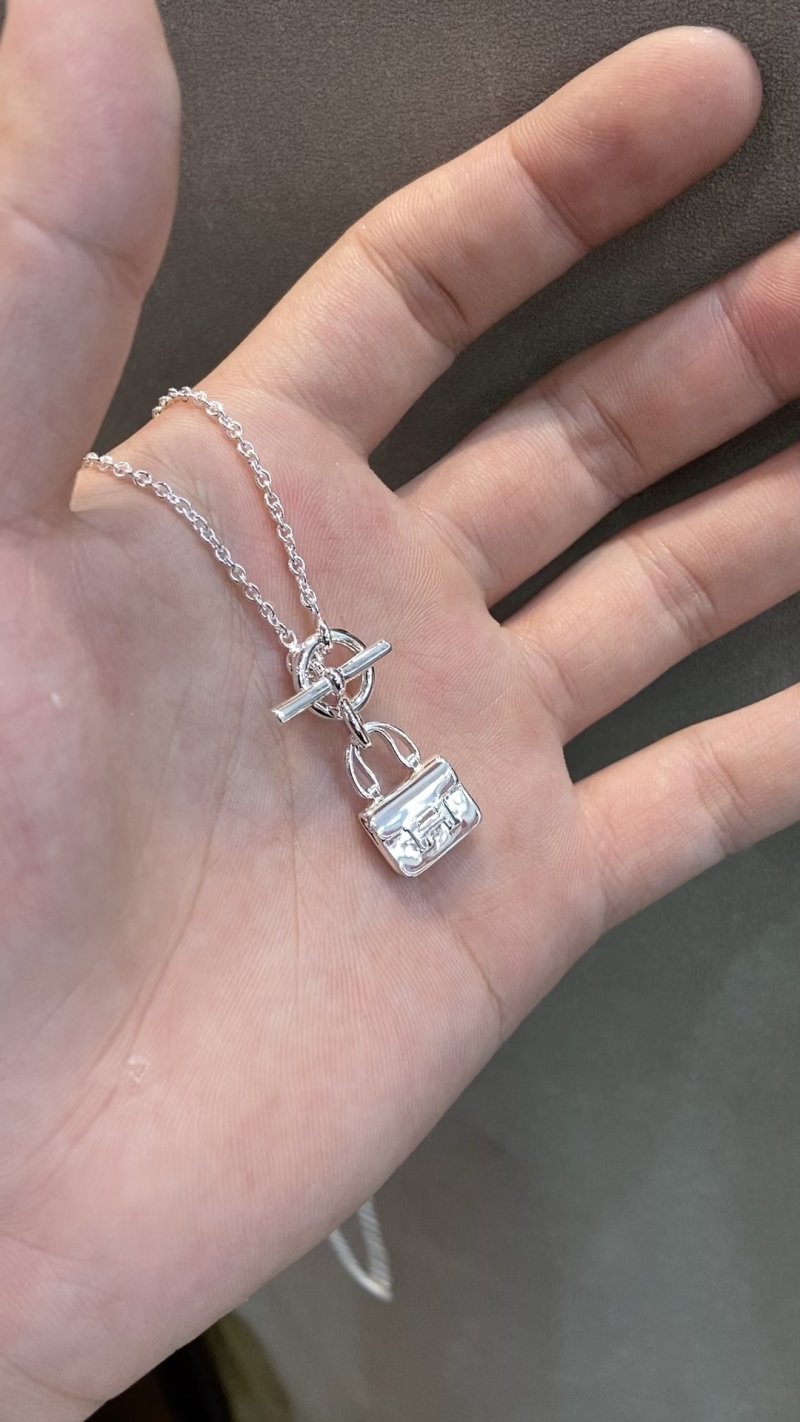 Silver Tone Lock Charm Toggle Necklace