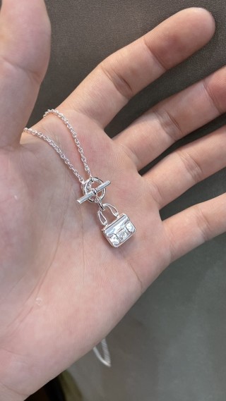 Silver Tone Lock Charm Toggle Necklace