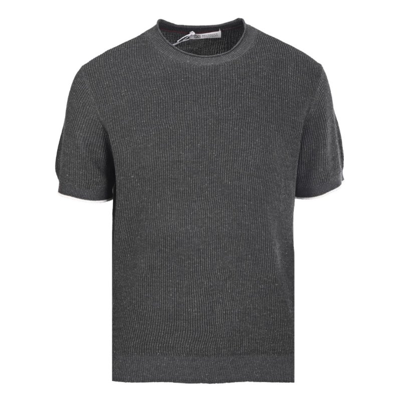 Charcoal Ribbed Short Sleeve Crew Neck T-Shirt view