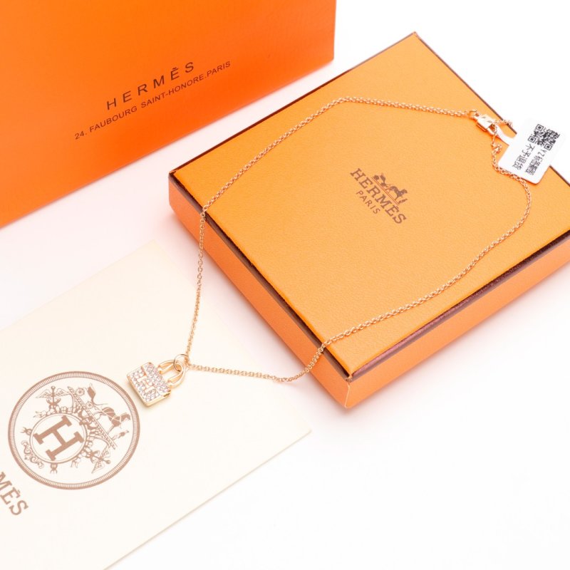Hermès Crystal Bag Charm Pendant Necklace Gold